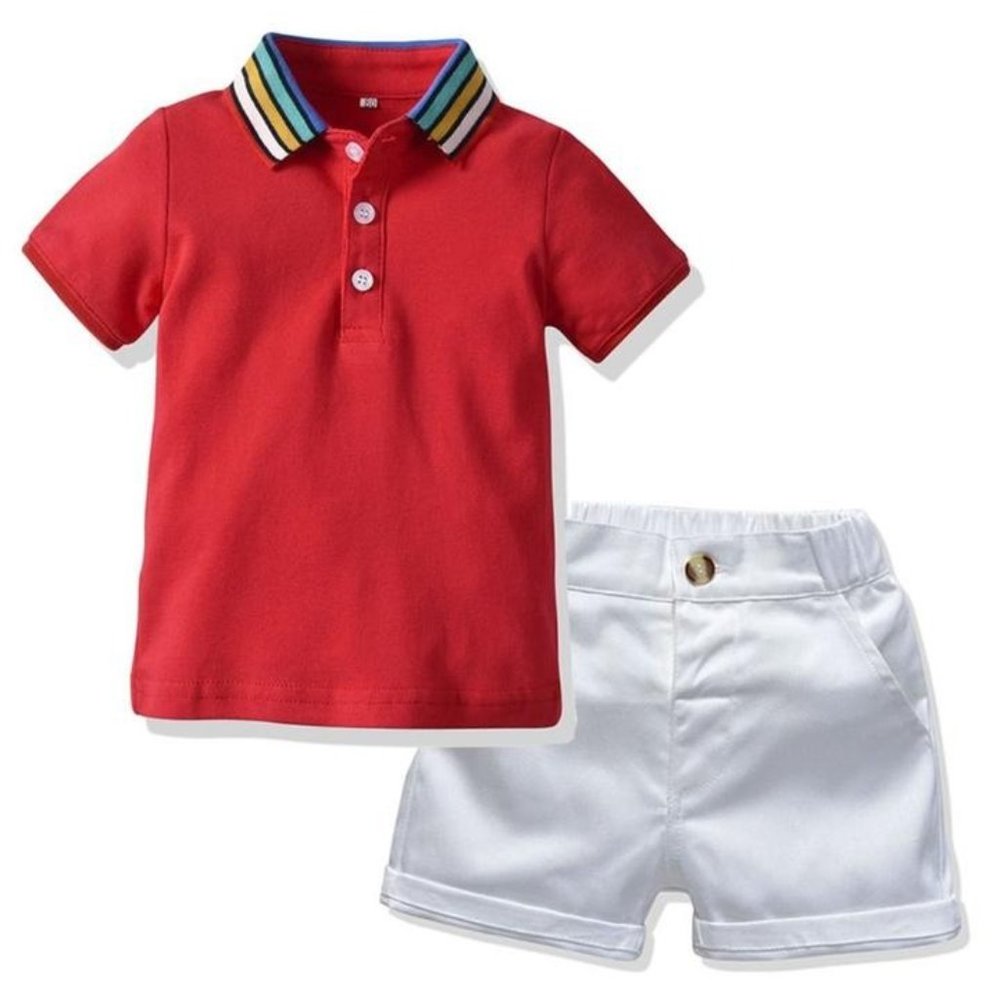 BOY RAINBOW COLOR COLLAR POLO T-SHIRT WITH SHORTS